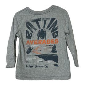 Peek Boys Halloween Shirt 2T Long Sleeve Gray Bats Batting Average Baseball